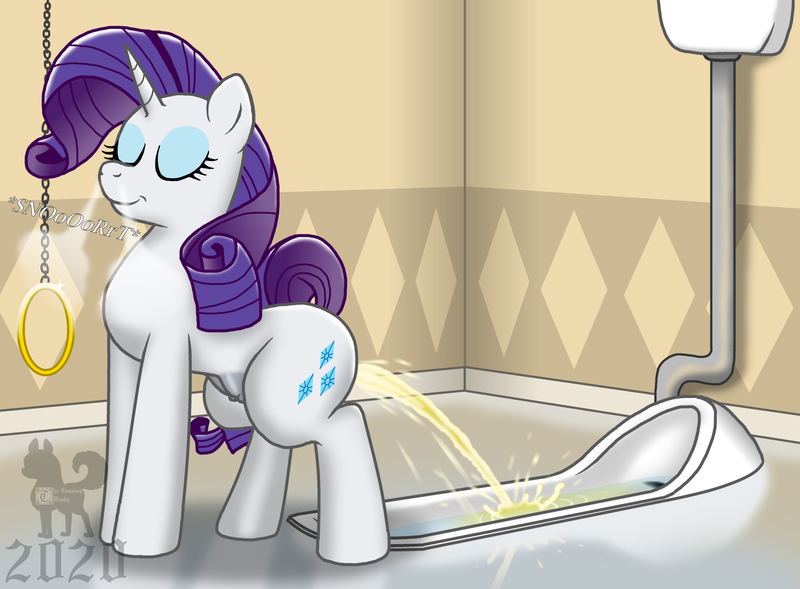 Size: 1956x1440 | Tagged: questionable, artist:mrchaosthecunningwlf, artist:ponyvillechaos577, derpibooru import, rarity, pony, unicorn, bathroom, but why, crotchboobs, eyes closed, eyeshadow, female, feral, fetish, flank, hindquarters, kneeling, makeup, mare, nipples, nudity, peegasm, pissing, raised tail, relief, relieved, restroom, sigh, solo, solo female, squatting, squatting toilet, tail, toilet, urine, watersports
