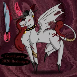 Size: 2048x2048 | Tagged: safe, artist:artmama113, derpibooru import, oc, oc:yaoilover, unofficial characters only, alicorn, bat pony, bat pony alicorn, pony, bat pony oc, bat wings, choker, curved horn, ear piercing, female, glowing horn, hat, horn, magic, mare, piercing, sharp teeth, solo, spiked choker, sword, teeth, telekinesis, unshorn fetlocks, weapon, wings