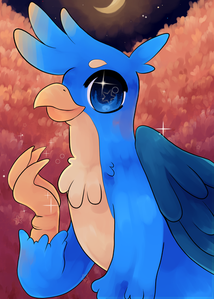 Size: 3000x4200 | Tagged: safe, artist:reallycoykoifish, derpibooru import, gallus, gryphon, anime eyes, anime style, beak, big eyes, blue, cute, digital, digital art, gallabetes, male, painted background, shojo, wings