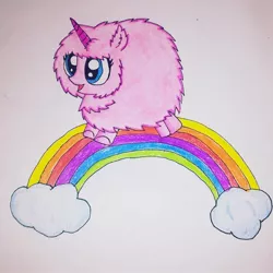 Size: 1080x1080 | Tagged: safe, artist:rxndxm.artist, derpibooru import, oc, oc:fluffle puff, pony, unicorn, horn, rainbow, solo, traditional art, unicorn oc