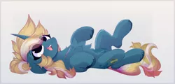 Size: 1824x876 | Tagged: safe, artist:little-sketches, derpibooru import, oc, oc:maple parapet, unofficial characters only, pony, unicorn, chest fluff, female, lying down, mare, on back, solo