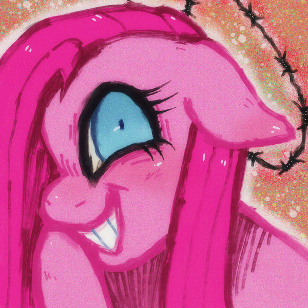 Size: 2048x2048 | Tagged: safe, artist:mclovin, derpibooru import, pinkie pie, earth pony, pony, barbed wire, blushing, halo, looking at you, pinkamena diane pie, smiling at you