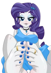 Size: 2172x3135 | Tagged: suggestive, artist:ameliacostanza, derpibooru import, rarity, equestria girls, barefoot, breasts, busty rarity, choker, eyeshadow, fall formal outfits, feet, female, fetish, foot fetish, foot focus, makeup, nail polish, solo, solo female, toe ring, toenail polish, toes