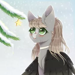 Size: 1000x1000 | Tagged: safe, artist:saltyvity, derpibooru import, oc, unofficial characters only, pegasus, pony, blush sticker, blushing, choker, female, freckles, makeup, mare, running makeup, solo, stars, winter