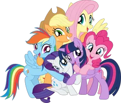 Size: 4543x3879 | Tagged: safe, artist:lincolnbrewsterfan, derpibooru import, applejack, fluttershy, pinkie pie, rainbow dash, rarity, twilight sparkle, twilight sparkle (alicorn), alicorn, earth pony, pegasus, unicorn, .svg available, 2020, excited, friendship, friendship embrace, friendship hug, group hug, happy, holiday, hug, joyful, mane six, simple background, smiling, svg, thanksgiving, transparent background, vector