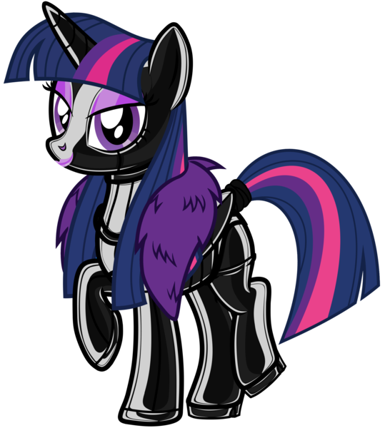 Size: 4171x4639 | Tagged: suggestive, artist:severity-gray, derpibooru import, twilight sparkle, twilight sparkle (alicorn), alicorn, pony, absurd resolution, bedroom eyes, bound wings, clothes, collar, corset, cutie mark, eyeshadow, feather, feather boa, gimp suit, high heels, hood, horn, latex, latex boots, latex socks, latex suit, lipstick, long hair, long mane, makeup, platform heels, platform shoes, ponytail, posture collar, rubber, seductive, seductive look, seductive pose, shiny, shoes, simple background, smiling, socks, solo, squeaky, tail wrap, tight clothing, transparent background, trousers, wings