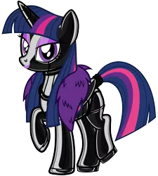 Size: 4171x4639 | Tagged: suggestive, artist:severity-gray, derpibooru import, twilight sparkle, twilight sparkle (alicorn), alicorn, pony, absurd resolution, bedroom eyes, bound wings, clothes, collar, corset, cutie mark, eyeshadow, feather, feather boa, gimp suit, high heels, hood, horn, latex, latex boots, latex socks, latex suit, lipstick, long hair, long mane, makeup, platform heels, platform shoes, ponytail, posture collar, rubber, seductive, seductive look, seductive pose, shiny, shoes, simple background, smiling, socks, solo, squeaky, tail wrap, tight clothing, transparent background, trousers, wings