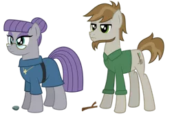 Size: 1280x859 | Tagged: safe, artist:aleximusprime, derpibooru import, boulder (pet), maud pie, mudbriar, twiggy (pet), flurry heart's story, beard, clothes, different hairstyle, facial hair, female, frock coat, future, glasses, hair bun, husband and wife, jewelry, male, married couple, necklace, older, rock, shirt, simple background, stick, sticks and stones, transparent background, twig
