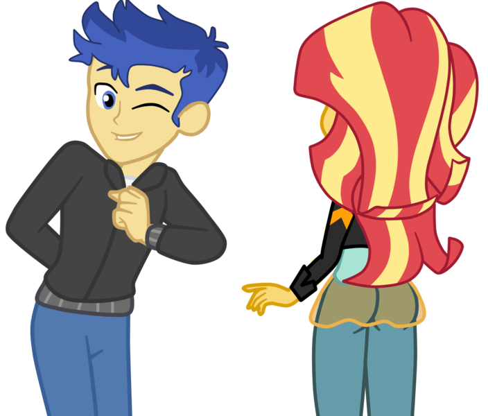 Size: 1800x1534 | Tagged: safe, artist:gmaplay, derpibooru import, flash sentry, sunset shimmer, equestria girls, bunset shimmer, butt, female, flashimmer, male, shipping, simple background, straight, transparent background