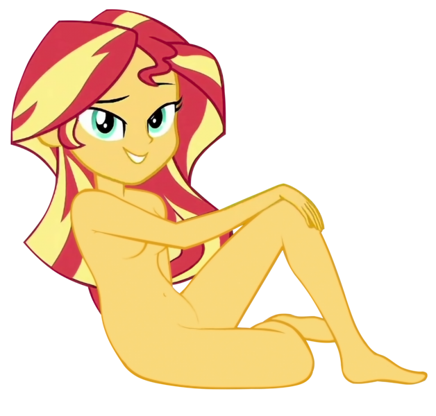 Size: 2912x2781 | Tagged: suggestive, derpibooru import, edit, edited edit, editor:laszlvfx, editor:whoovez, sunset shimmer, equestria girls, equestria girls series, wake up!, spoiler:eqg series (season 2), barefoot, bedroom eyes, belly button, breasts, casual nudity, complete nudity, covering, cutout, exhibitionism, feet, female, looking at you, no shame, nudity, seductive, seductive look, seductive pose, sexy, simple background, smiling, solo, solo female, strategically covered, transparent background, vector