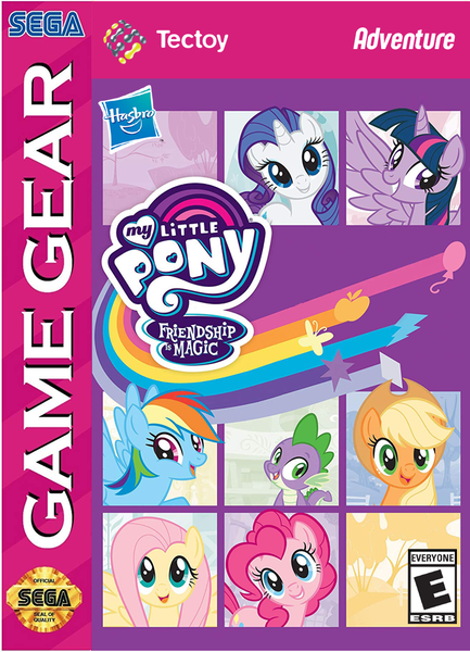 Size: 719x997 | Tagged: safe, derpibooru import, edit, applejack, fluttershy, pinkie pie, rainbow dash, rarity, spike, twilight sparkle, alicorn, cover, esrb, happy birthday mlp:fim, mane six, mlp fim's tenth anniversary, sega, sega game gear, stock vector, tectoy, twilight sparkle (alicorn)