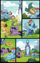 Size: 3300x5100 | Tagged: semi-grimdark, artist:studioarieta-ray, derpibooru import, applejack, rainbow dash, twilight sparkle, twilight sparkle (alicorn), alicorn, earth pony, human, pegasus, pony, belly, bellyrubs, comic, female, hard vore, implied death, implied digestion, male prey, mare, mare pred, mare predator, mirror, mirror portal, ponies eating humans, predajack, preddash, severed limb, tongue out, twipred, vore