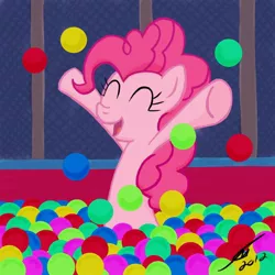Size: 900x900 | Tagged: safe, artist:template93, derpibooru import, pinkie pie, earth pony, pony, ball pit, eyes closed, female, mare, smiling, solo