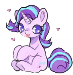 Size: 956x982 | Tagged: safe, artist:mesqrit, derpibooru import, starlight glimmer, pony, unicorn, :p, cute, female, glimmerbetes, heart, heart eyes, mare, no pupils, simple background, sitting, solo, tongue out, white background, wingding eyes