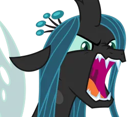 Size: 2456x2250 | Tagged: safe, artist:sketchmcreations, derpibooru import, queen chrysalis, changeling, changeling queen, the mean 6, angry, fangs, female, open mouth, sharp teeth, simple background, teeth, transparent background, vector, yelling