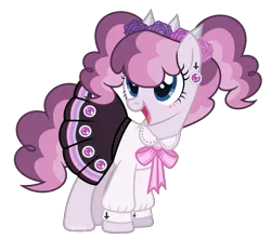 Size: 2615x2311 | Tagged: safe, artist:strawberry-spritz, derpibooru import, oc, pony, clothes, female, magical lesbian spawn, mare, offspring, parent:inky rose, parent:pinkie pie, simple background, solo, transparent background