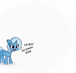 Size: 2250x2184 | Tagged: safe, artist:tjpones, derpibooru import, edit, trixie, pony, unicorn, captain obvious, cute, dialogue, diatrixes, missing cutie mark, oh boy, open mouth, pleonasm, simple background, smiling, solo, text, void, white background