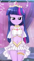 Size: 726x1298 | Tagged: suggestive, artist:charliexe, derpibooru import, twilight sparkle, equestria girls, adorasexy, beautiful, beautisexy, belly button, big crown thingy, breasts, bride, busty twilight sparkle, clothes, cute, dress, element of magic, erect nipples, female, hands behind back, image, jewelry, jpeg, lidded eyes, looking at you, midriff, nipple outline, regalia, sexy, smiling, solo, wedding dress