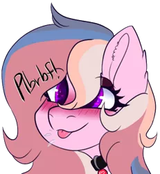 Size: 395x428 | Tagged: safe, artist:naaltive, derpibooru import, oc, oc:alluring gaze, unofficial characters only, earth pony, blushing, choker, earth pony oc, eyeshadow, makeup, onomatopoeia, raspberry, raspberry noise, simple background, solo, tongue out, transparent background