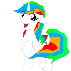 Size: 3000x3000 | Tagged: safe, artist:poncutes, derpibooru import, oc, oc:poncutes, alicorn, derpibooru community collaboration, 2021 community collab, alicorn oc, ear fluff, full body, horn, looking at you, simple background, smiley face, solo, standing, transparent background, wings