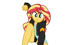 Size: 2112x1272 | Tagged: suggestive, artist:gmaplay, derpibooru import, sunset shimmer, equestria girls, black underwear, clothes, panties, simple background, skirt, solo, sunset shimmer is not amused, transparent background, unamused, underwear, upskirt