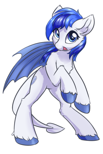 Size: 1200x1800 | Tagged: safe, artist:ravistdash, derpibooru import, oc, oc:strategic surprise, bat pony, dracony, dragon, hybrid, original species, pony, derpibooru community collaboration, 2021 community collab, bat pony oc, bat wings, bipedal, cute, ear fluff, fluffy, male, rearing, simple background, smiling, solo, stallion, transparent background, wings