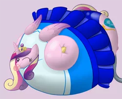 Size: 1280x1039 | Tagged: suggestive, artist:necrofeline, derpibooru import, princess cadance, alicorn, pony, belly, big belly, bubblegum, butt, butt expansion, clothes, expansion, female, food, growth, gum, huge belly, huge butt, impossibly large belly, impossibly large butt, inflation, large butt, one eye closed, plot, puffy cheeks, solo, the ass was fat, wink