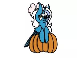 Size: 800x600 | Tagged: safe, artist:cococandy2007, derpibooru import, oc, oc:fleurbelle, alicorn, pony, alicorn oc, bow, female, hair bow, halloween, holiday, horn, mare, pumpkin, solo, wings, yellow eyes