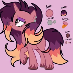 Size: 1800x1800 | Tagged: safe, artist:circuspaparazzi5678, derpibooru import, oc, oc:firework burst, pony, unicorn, base used, ear piercing, earring, eyeshadow, jewelry, magical lesbian spawn, makeup, offspring, parent:sunset shimmer, parent:twilight sparkle, parents:sunsetsparkle, piercing, reference sheet, solo, tongue out, tongue piercing