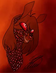 Size: 2300x3000 | Tagged: safe, artist:crystalcontemplator, derpibooru import, oc, unofficial characters only, earth pony, pony, bust, earth pony oc, eye clipping through hair, eyes do not belong there, grin, multiple eyes, nightmare fuel, signature, smiling, trypophobia
