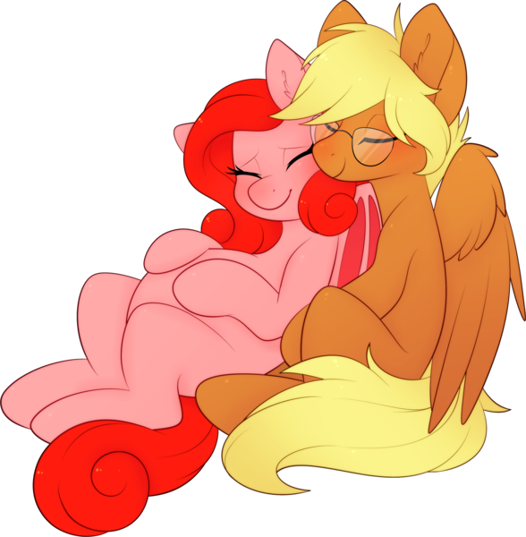 Size: 2925x2987 | Tagged: safe, artist:scarlet-spectrum, derpibooru import, oc, oc:coffee creme, oc:molly d, bat pony, pegasus, pony, eyes closed, glasses, hug, pregnant, simple background, smiling, transparent background