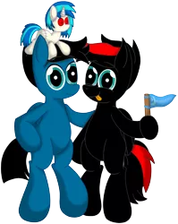 Size: 5134x6448 | Tagged: safe, artist:agkandphotomaker2000, derpibooru import, vinyl scratch, oc, oc:arnold the pony, oc:pony video maker, pegasus, pony, derpibooru community collaboration, 2021 community collab, bipedal, flag, looking at you, plushie, red and black mane, red and black oc, simple background, tongue out, transparent background