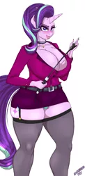 Size: 1468x3000 | Tagged: suggestive, artist:wolfmask, derpibooru import, starlight glimmer, anthro, the last problem, big breasts, blushing, breasts, busty starlight glimmer, cameltoe, choker, cleavage, clothes, female, garters, heart eyes, huge breasts, jewelry, long socks, older, older starlight glimmer, panties, pendant, riding crop, smiling, socks, solo, stockings, teacher, thigh highs, underwear, whip, wingding eyes, zettai ryouiki
