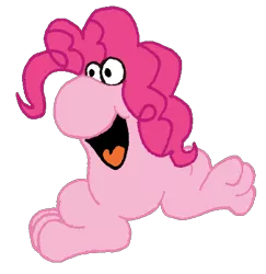 Size: 433x446 | Tagged: safe, alternate version, artist:artevi, derpibooru import, pinkie pie, candy, cursed image, food, nerds, nightmare fuel, not salmon, simple background, solo, species swap, transparent background, wat, why