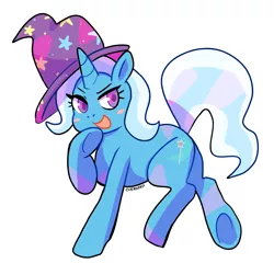 Size: 2699x2594 | Tagged: safe, artist:cherivinca, derpibooru import, trixie, pony, unicorn, clothes, cute, diatrixes, female, hat, open mouth, simple background, solo, trixie's hat, underhoof, white background