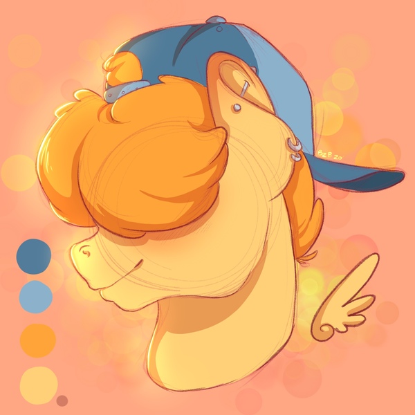 Size: 2048x2048 | Tagged: safe, artist:bellzebub, artist:roseandcompany, derpibooru import, oc, oc:trucker, unofficial characters only, pegasus, backwards ballcap, baseball cap, bust, cap, color swatches, hat, pastel, pegasus oc, portrait, solo, wings