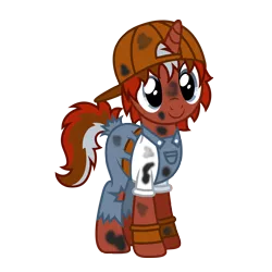 Size: 4500x4500 | Tagged: artist needed, safe, derpibooru import, oc, oc:rust yards, unofficial characters only, pony, unicorn, backwards ballcap, baseball cap, cap, clothes, cute, dirty, female, grease monkey, hat, simple background, smiling, solo, stains, torn clothes, transparent background, vector