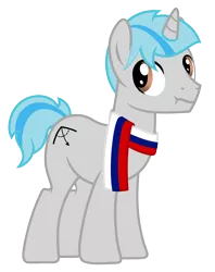 Size: 3850x4862 | Tagged: safe, artist:temerdzafarowo, derpibooru import, oc, oc:atom front, unofficial characters only, pony, unicorn, derpibooru community collaboration, 2021 community collab, clothes, male, russia, russian flag, scarf, simple background, solo, stallion, transparent background
