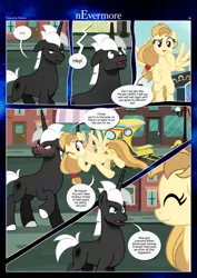 Size: 3259x4607 | Tagged: safe, artist:estories, derpibooru import, oc, oc:alice goldenfeather, oc:möbius, unofficial characters only, pegasus, pony, unicorn, comic:nevermore, comic, horn, pegasus oc, speech bubble, unicorn oc, wings