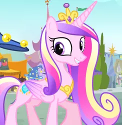 Size: 1462x1499 | Tagged: safe, derpibooru import, screencap, princess cadance, alicorn, pony, three's a crowd, background pony, cropped, fair, female, hat, mare, solo focus, star swirl the bearded costume, wizard hat