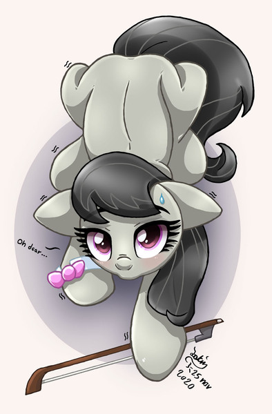 Size: 853x1300 | Tagged: safe, artist:joakaha, derpibooru import, octavia melody, earth pony, pony, blushing, bow (instrument), bowtie, cute, dialogue, female, floppy ears, looking at you, mare, nervous, oh dear, shivering, solo, sweat, sweatdrop, tavibetes