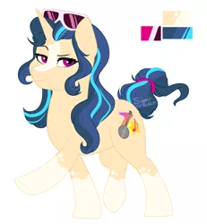 Size: 1199x1299 | Tagged: safe, artist:silentwolf-oficial, derpibooru import, oc, oc:banjo, unofficial characters only, pony, unicorn, horn, raised hoof, reference sheet, simple background, socks (coat marking), solo, sunglasses, unicorn oc