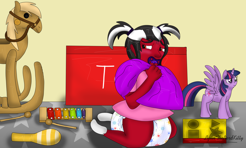 Size: 1280x771 | Tagged: suggestive, artist:lynnthenerdkitty, derpibooru import, twilight sparkle, twilight sparkle (alicorn), oc, oc:shatter misty cloud, alicorn, pony, equestria girls, blanket, diaper, diaper fetish, female, fetish, maracas, musical instrument, nursery, pacifier, photo, plushie, poofy diaper, rocking horse, shatter (transformers), solo, solo female, toddler, toy chest, transformers, xylophone