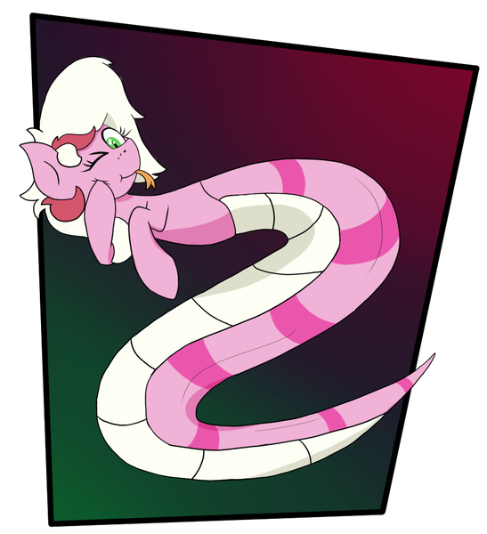 Size: 928x1018 | Tagged: safe, artist:stemthebug, derpibooru import, oc, oc:aurora wind, unofficial characters only, hybrid, lamia, original species, pony, snake, snake pony, looking at you, one eye closed, solo, tongue out, wink, winking at you