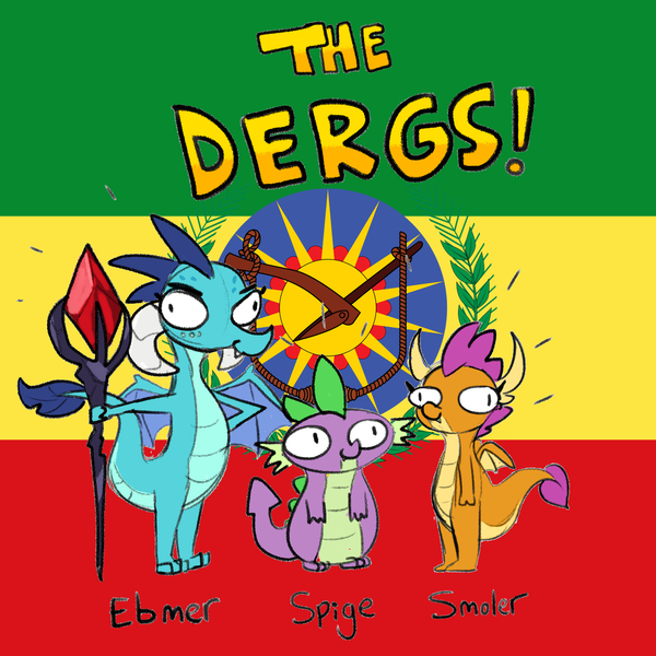 Size: 1936x1936 | Tagged: safe, artist:tjpones, derpibooru import, edit, princess ember, smolder, spike, dragon, derp, ethiopia, the derg