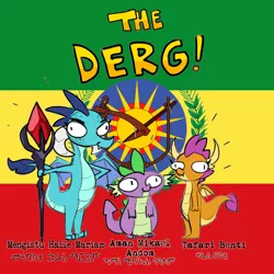 Size: 1936x1936 | Tagged: safe, artist:tjpones, derpibooru import, edit, princess ember, smolder, spike, dragon, amharic, derp, ethiopia, the derg