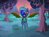 Size: 160x120 | Tagged: safe, derpibooru import, oc, oc:switch swap, unofficial characters only, alicorn, bat pony, pony, 3d, 3d pony creator, apple, apple tree, clothes, eyepatch, flying, looking at you, picture for breezies, smiling at you, solo, tree, uniform, wonderbolts uniform, zap apple tree