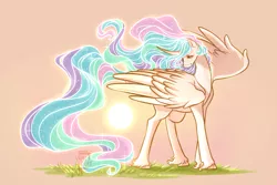 Size: 3000x2000 | Tagged: safe, artist:yami-sempai, derpibooru import, princess celestia, alicorn, pony, curved horn, horn, solo, speedpaint, sun, unshorn fetlocks