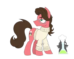 Size: 5000x4000 | Tagged: safe, artist:pencilsparkreignited, derpibooru import, oc, oc:gareth hellraiser, unofficial characters only, pony, beaker, brown mane, clothes, cutie mark, fluffy tail, glasses, green eyes, long hair, long mane, red coat, scar, shadows, simple background, solo, sweater, transparent background, turtleneck, turtleneck sweater