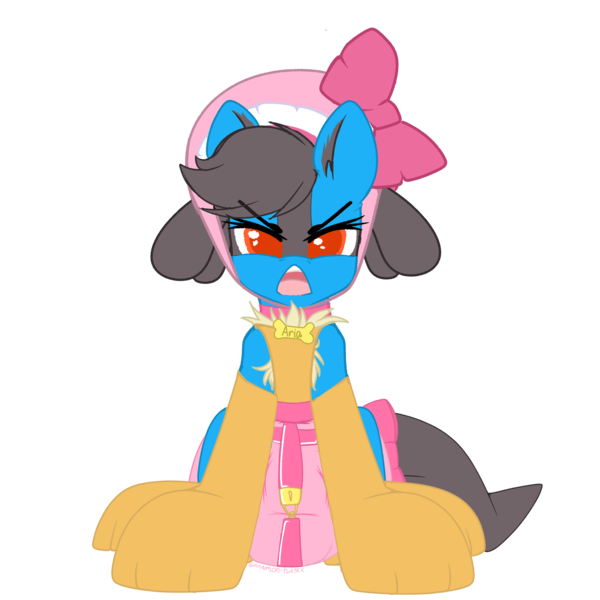 Size: 3000x3000 | Tagged: safe, artist:xcinnamon-twistx, derpibooru import, oc, oc:aria, unofficial characters only, angry, bonnet, bow, chest fluff, collar, colored sketch, diaper, lock, patreon, patreon reward, paw socks, pet tag, poofy diaper, simple background, solo, transparent background